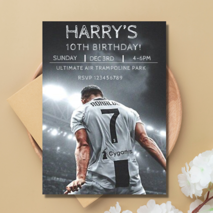 Ronaldo, Birthday Invitation, Football Stars Birthday, Sports Bday Card, Editable, Digital Download