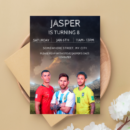 Ronaldo, Messi, Neymar, Birthday Invitation, Football Stars Birthday, Sports Bday Card, Editable, Digital Download