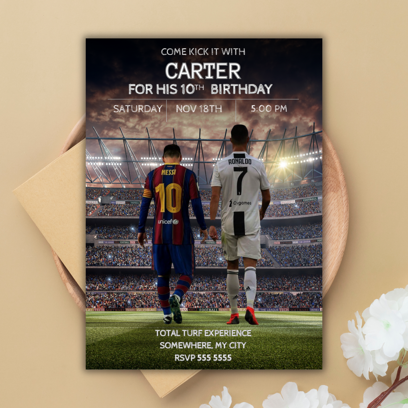 Ronaldo vs Messi Birthday Invitation Birthday card, editable Invite, Digital Invitation